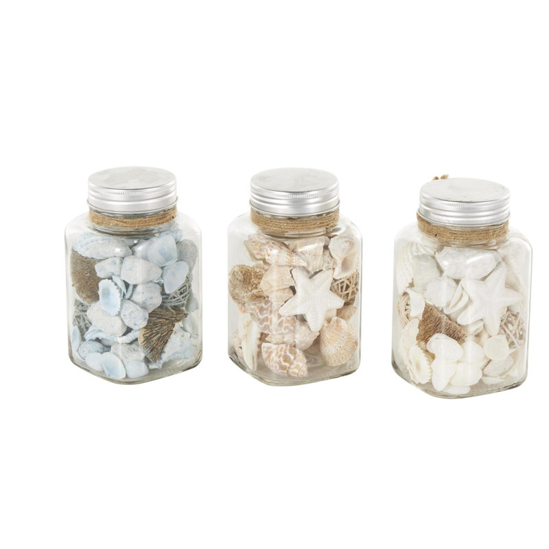 Cole And Grey Glass Orbs & Vase Filler With Various Cream And Blue Seashells And Jute Rope Accents