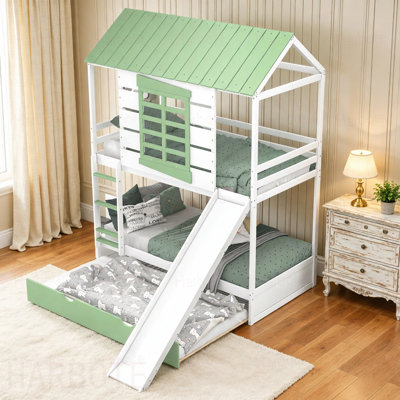 Lit superposé simple au-dessus de simple avec glissière convertible et lit gigogne