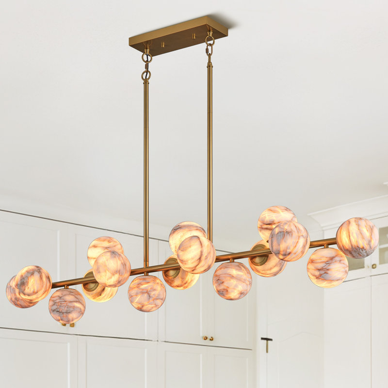 Granier 16 - Light Luxury Rectangle Globe Kitchen Island Alabaster Chandelier(Bulbs Included)