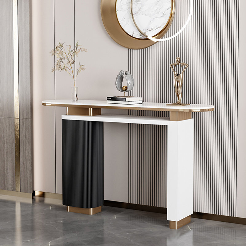 Console moderne et simple, H 33,5 po x l 55,1 po x P 13,8 po, Noir / Blanc / Doré