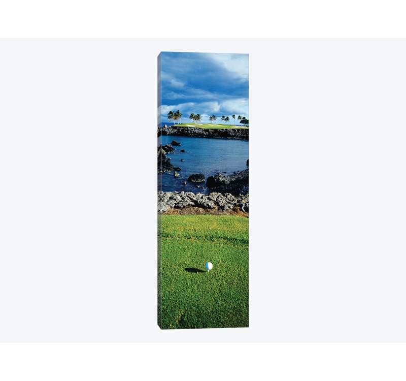 «High Angle View of a Golf Ball on a Tee in a Golf Course, Hawaii, USA», reproduction de photo sur toile, Toile tendue