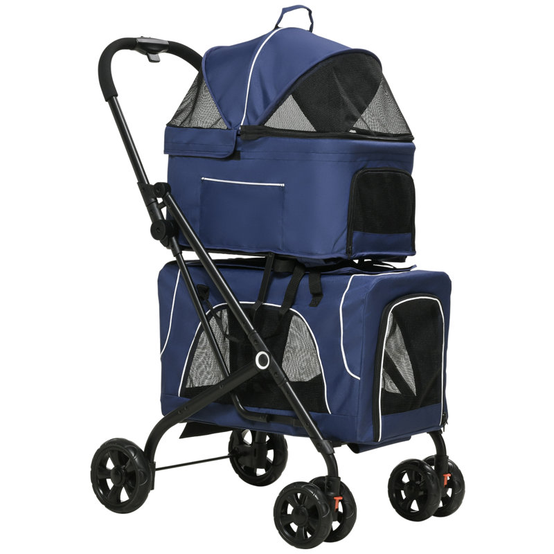 Foldable Pet Stroller with Detachable Carrier, Dark Blue