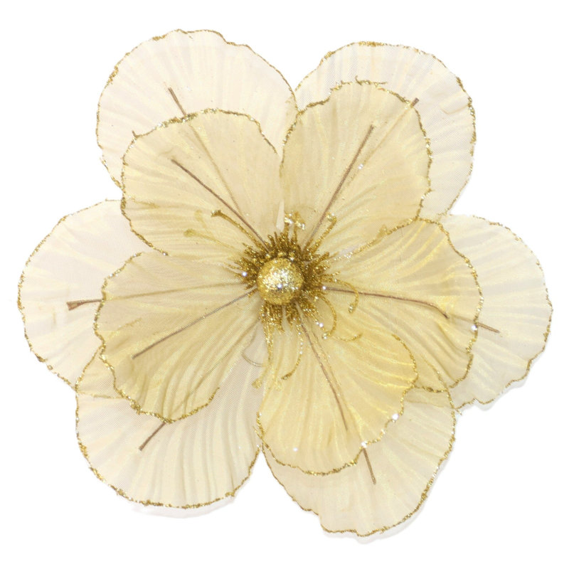 Sheer Clip On Magnolia Flower Pick, Gold, H 10,7 po x l 10,7 po x P 1 po