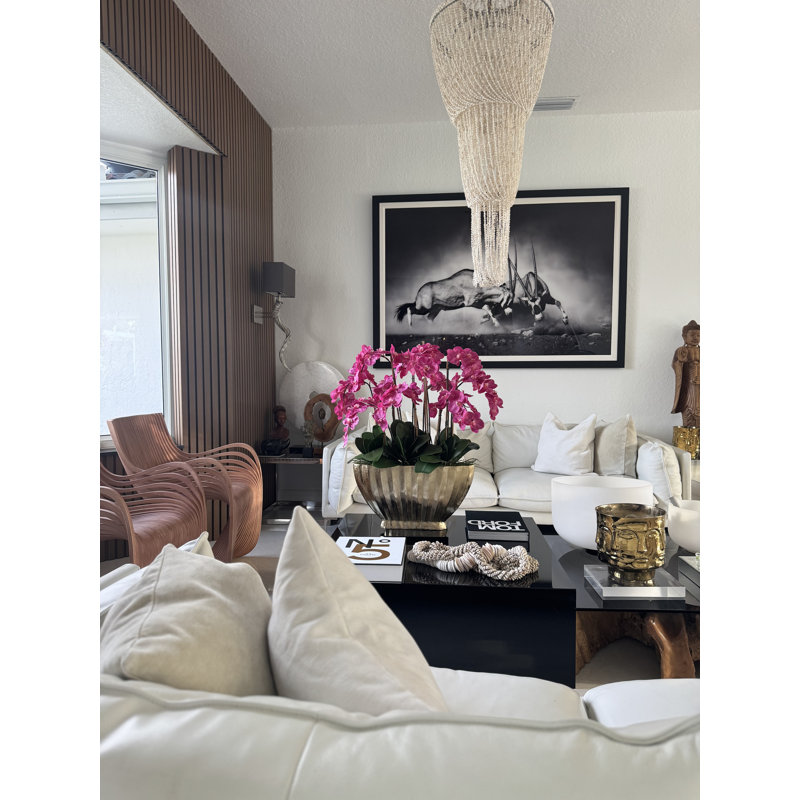 Vivien Gold Vase With Phaleanopsis Orchids, Pink