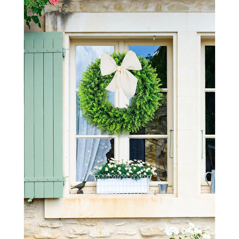 Couronne de buis artificielle pour porte d'entrée avec panneau Hello