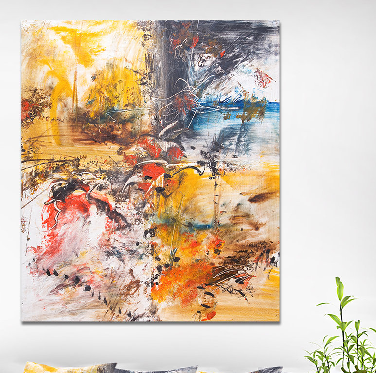 « mixed abstract paint », reproduction de peinture à l’huile sur toile tendue, H 40 po x l 30 po x P 1,5 po