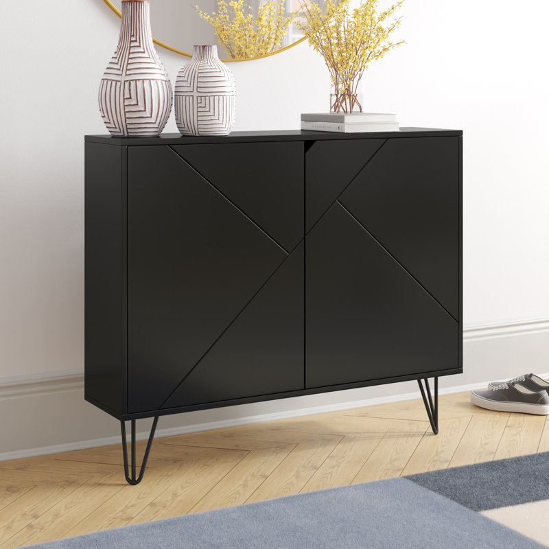 Buffet décoratif 2 portes Azerion avec 2 tablettes réglables, Noir