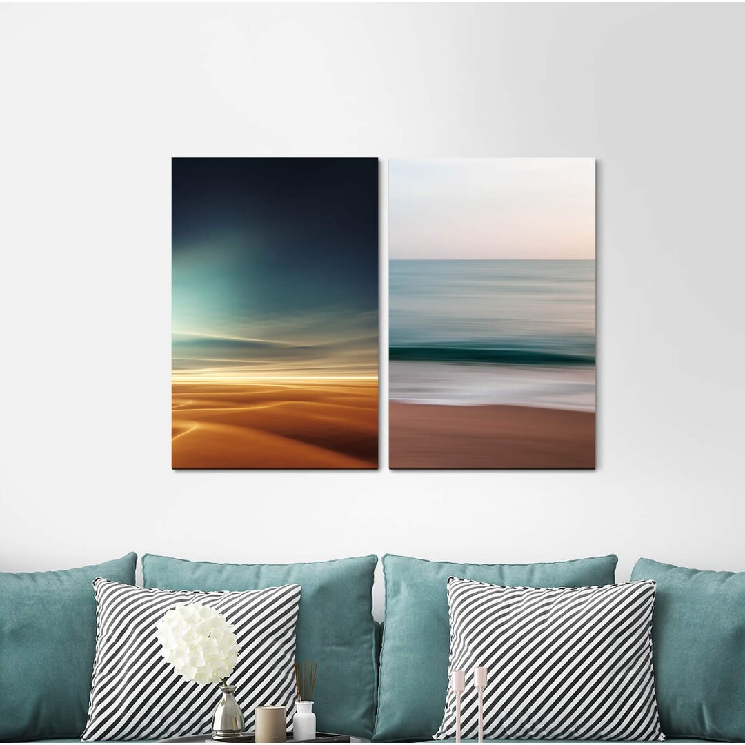 2-tlg. Leinwandbilder-Set - Grafikdruck „Desert Sahara Sky Sea Beach Harmony Waves”