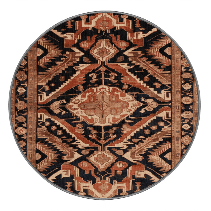 Machine Washable Persian Brown Area Rug, Round 8'