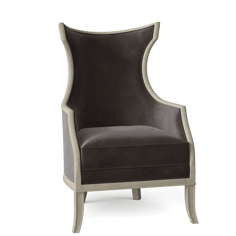 Marcel 27.25" W Wingback Chair, Almond Buff, 9930 Driftwood