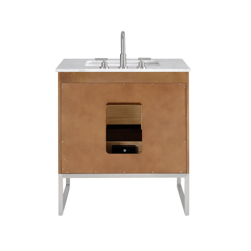 Markham 30'' W Single Vanity, Carrara Marble, Brushed Nickel, Walnut