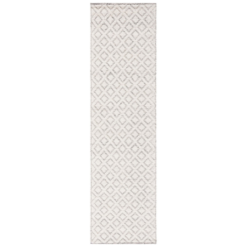 Tapis ivoire / gris en laine tissé à la main Nystead, Tapis de couloir 2 pi 3 po x 8 pi