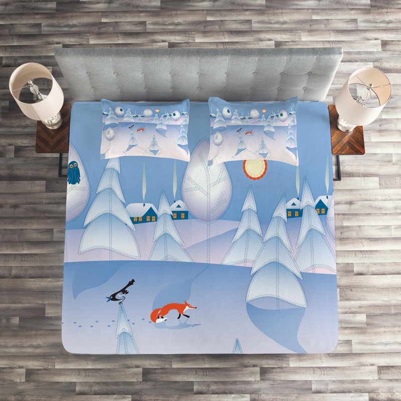 Cartoon Polyester Coverlet, King Bedspread + 2 Shams