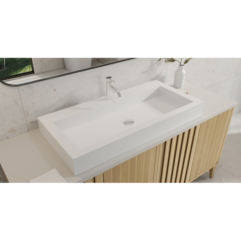 Badeloft 39.3" x 18.8" Rectangular Stone Resin Vessel Bathroom Sink WB-05-XL-G in Glossy White, Glossy White