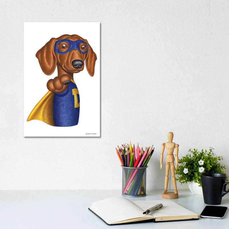 Dachshund Superhero by Danny Gordon - Wrapped Canvas Print, 66.04 cm H x 45.72 cm W x 3.175 cm D