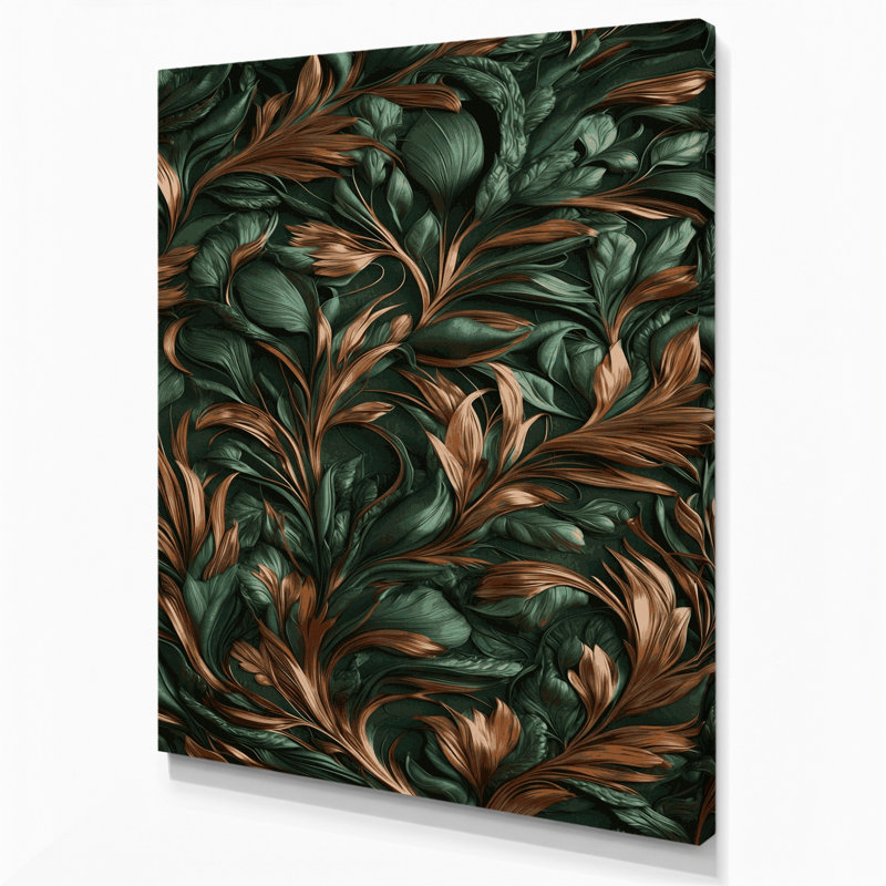 "Abstract Florals 6", art mural sur toile verte, H 14 po x l 11 po
