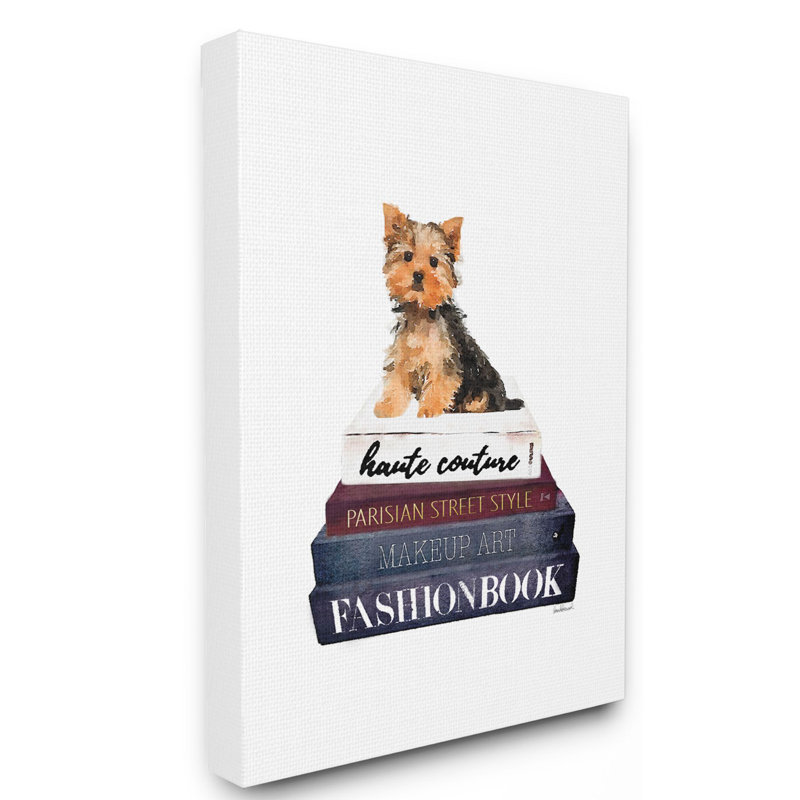 « mode designer pet dog bookstack », impression, Toile tendue, H 20 po x l 16 po