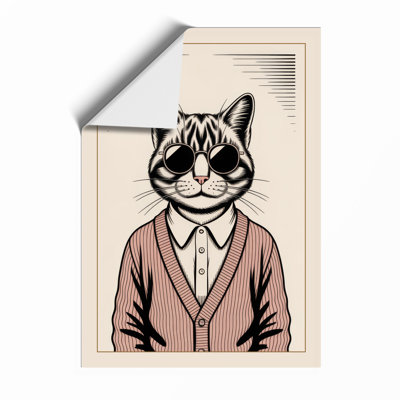 Cat in Cardigan Boho - Framed Print