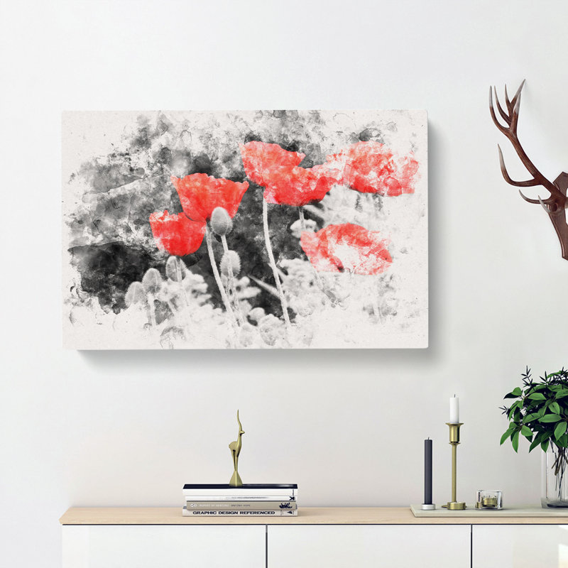 Red Poppy Field - Wrapped Canvas, 35cm H x 50cm W x 3cm D