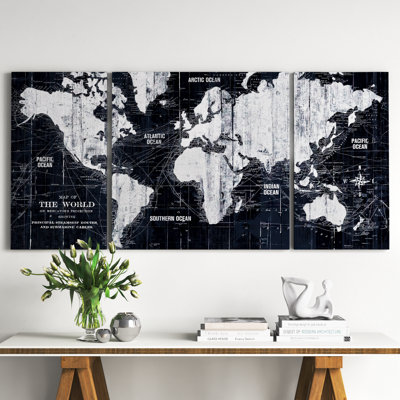Arkadiusz Old World Map - Reproduction d'art graphique sur toile tendue à pièces multiples