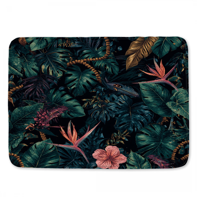 Tapis de bain feuilles de jungle tropicale, L 24 po x L 17 po