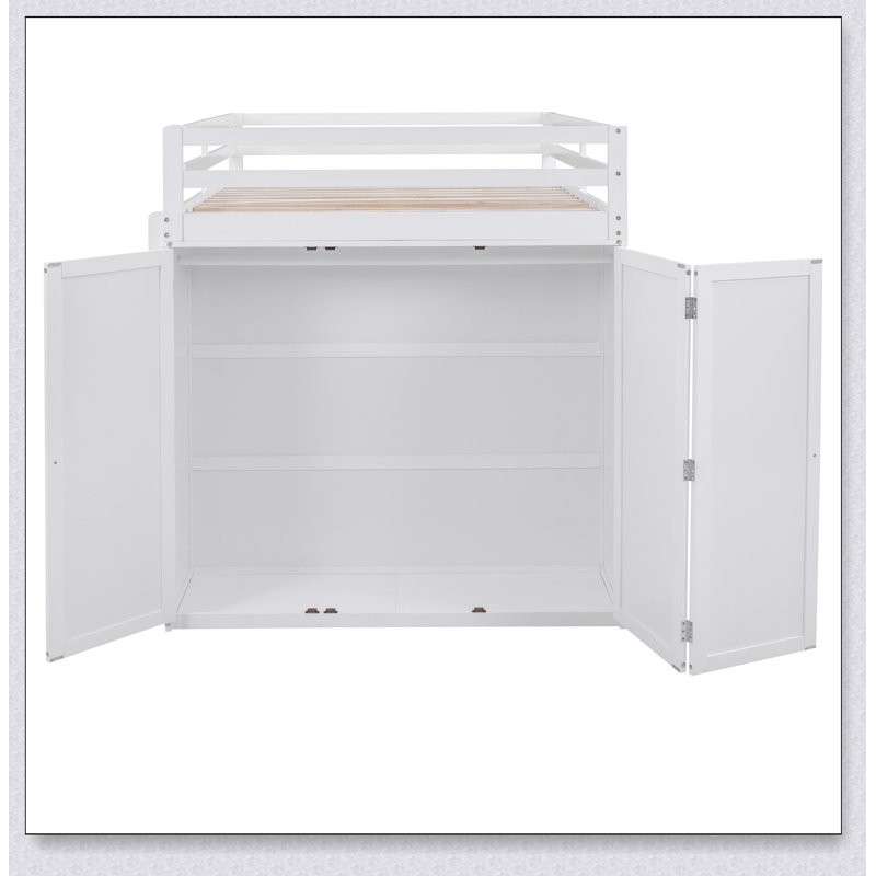 Lit mezzanine avec tiroirs, bureau et garde-robe, Blanc