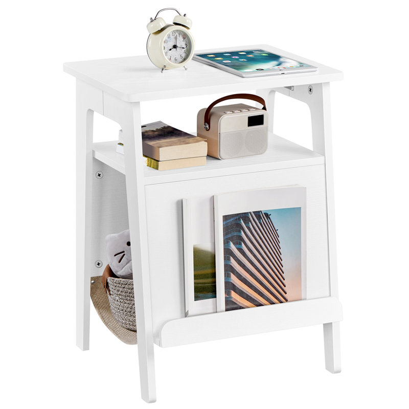 End Table with Cat Bed, White