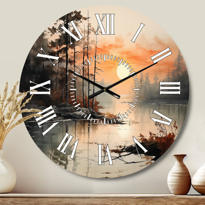 Lake Misty Morning Reflections I - Landscapes White Face Wall Clock