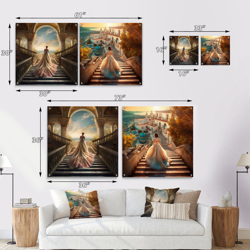 «Dreamy Wedding Day I - Woman», ensemble de 2 verres muraux en acrylique, H 16 po x l 33 po