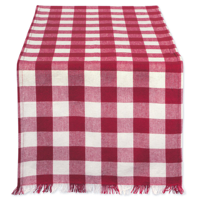 Laszlo Gingham 100% Cotton Table Runner, 14" L x 108" W, Wine