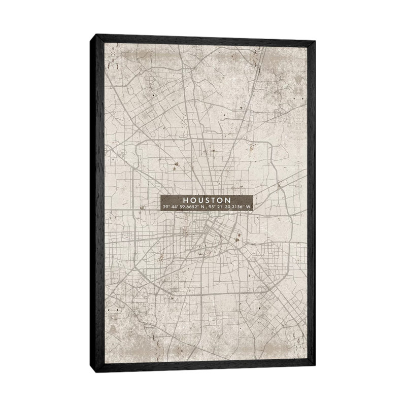 Houston City Map Abstract - Print on Canvas, Black Framed, 101.6cm H x 66.04cm W x 3.81cm D