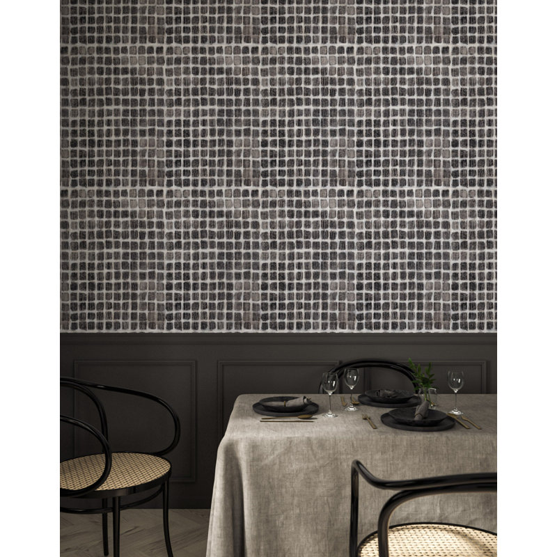 Weathered Mosaic - Wallpaper by Norman Wyatt Home, Black & White, Peel & Stick, Self-Adhesive
