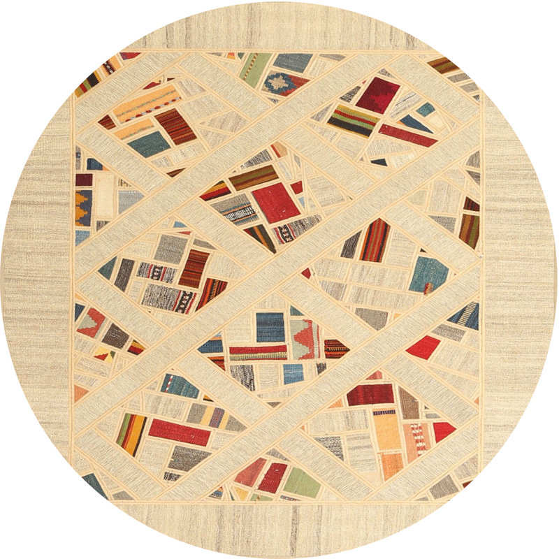 Tapis abstrait beige / rouge / brun, Rond 7 pi
