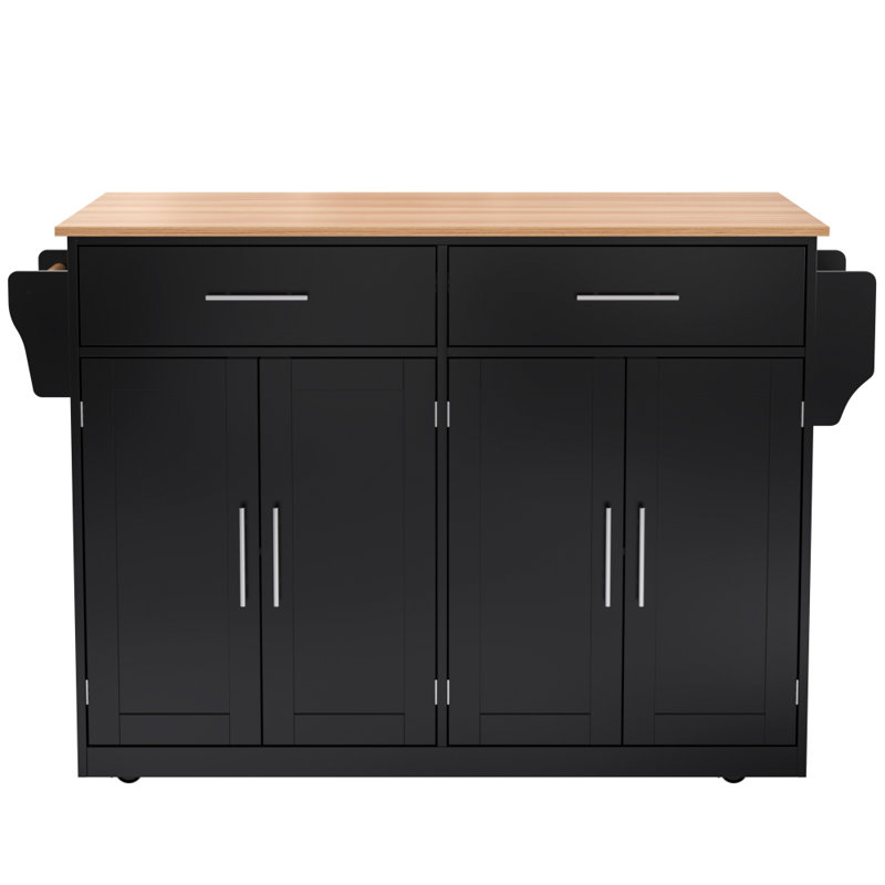 Wood Kitchen Island, Black
