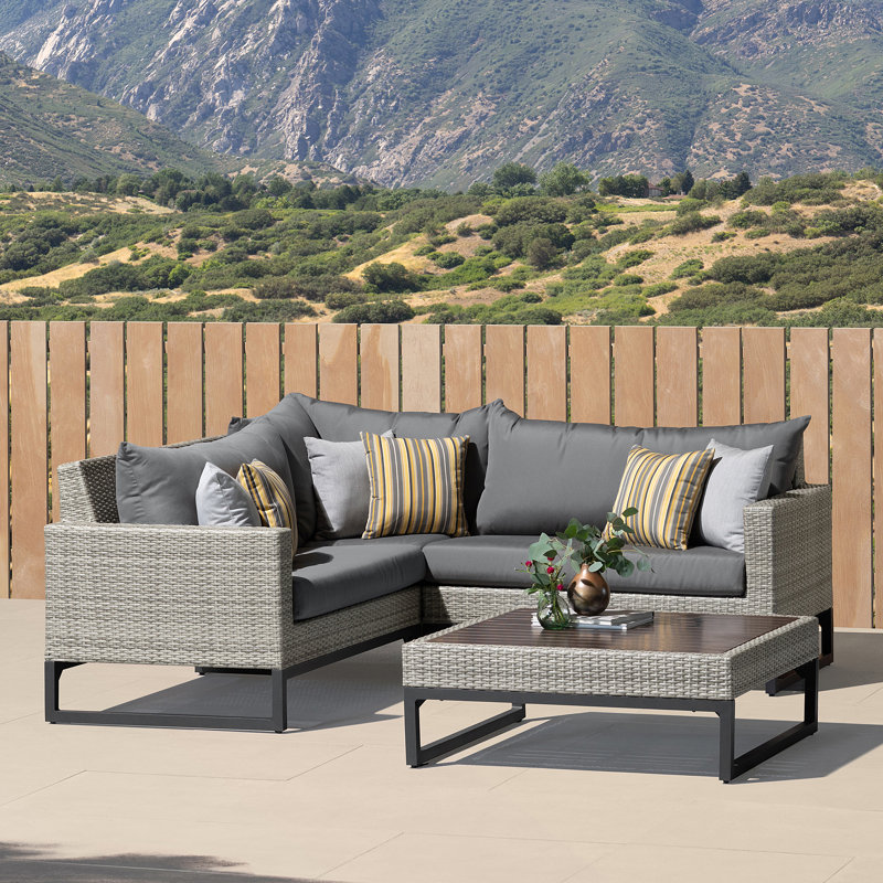 Ensemble de conversation modulaire 4 pièces avec coussins Sunbrella, Gris, Sunbrella® gris anthracite