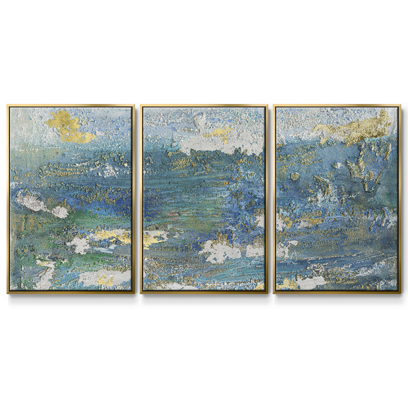 Sparkling Sea I - Toile encadrée multi-pièces, H 24 po x l 48 po x P 2 po, Or