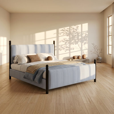 Structure de lit tapissier très grand rayé en bois d'hévéa massif l 81 po x P 85,4 po x H 48 po Christopher Knight Home