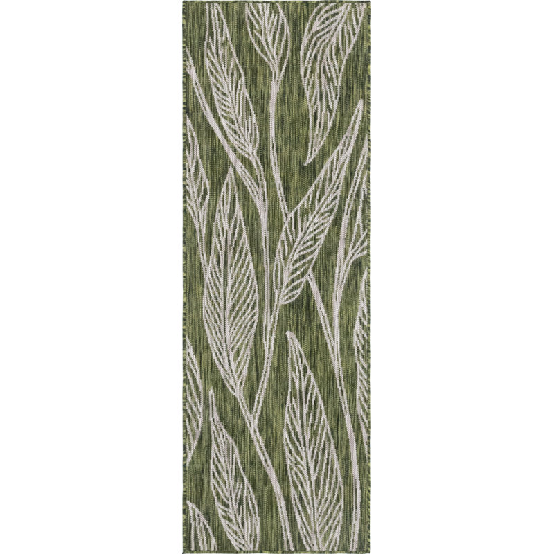 Tapis intérieur / extérieur à motif floral vert / gris Zenon, Tapis de couloir 2 pi x 6 pi 1 po