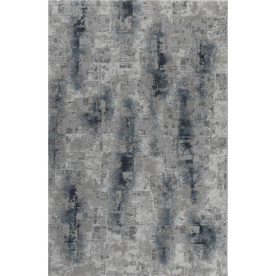 Tapis rectangulaire bleu / gris en acrylique tissé à la machine