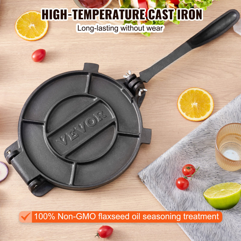 VEVOR 8 Inch Cast Iron Tortilla and Roti Press with Parchment Paper