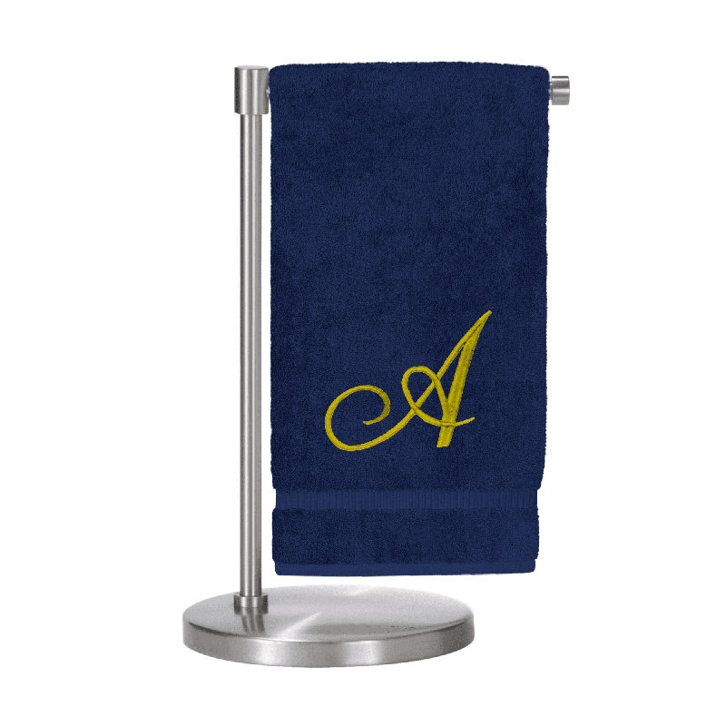 Serviettes de bain monogrammées - ensemble de 1 - lettre en script, A, Marine / doré