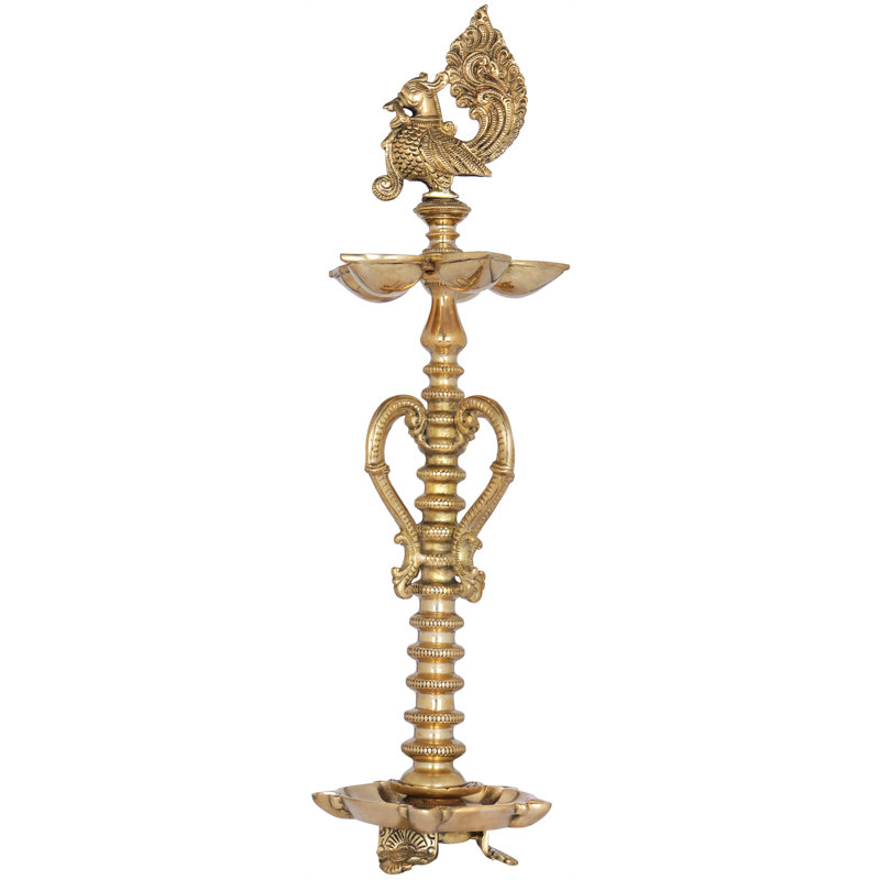 Handmade 17-Inch Brass Ten-Wicks Peacock Lamp – Majestic Indian Ritual Diya, Divine Bird Motif for Spiritual Décor, Puja, and Festive Celebrations