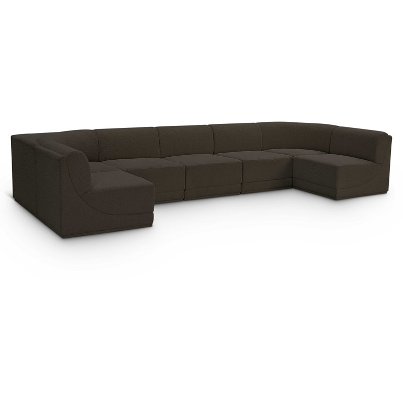 Canapé modulaire rembourré 7 pièces Ollie, Tissu brun bouclé