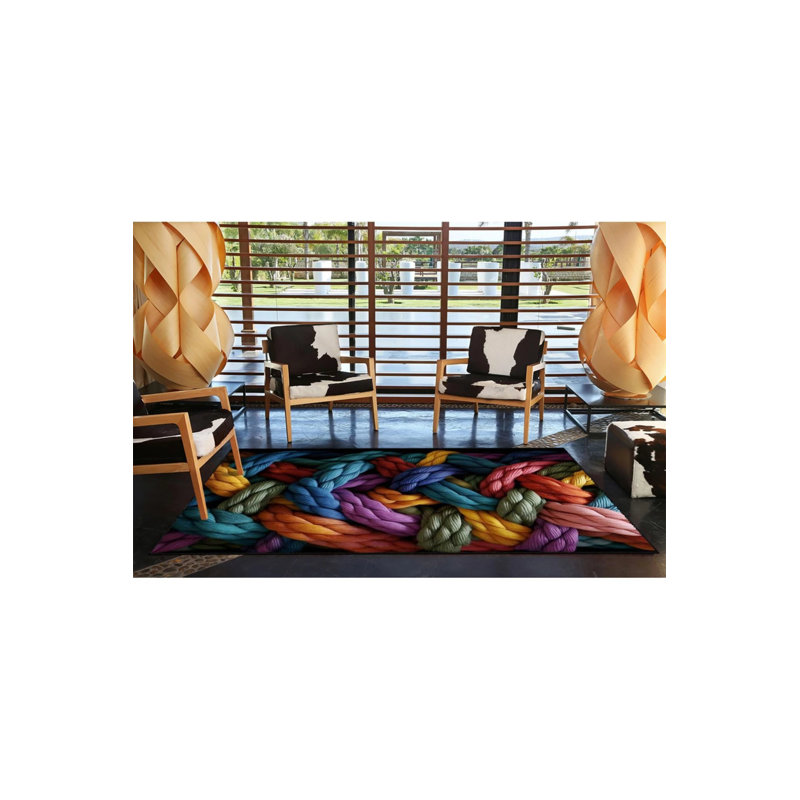 Rope Multicolored Patterned Woven Floor Carpet, Runner 2'6" x 6'7"