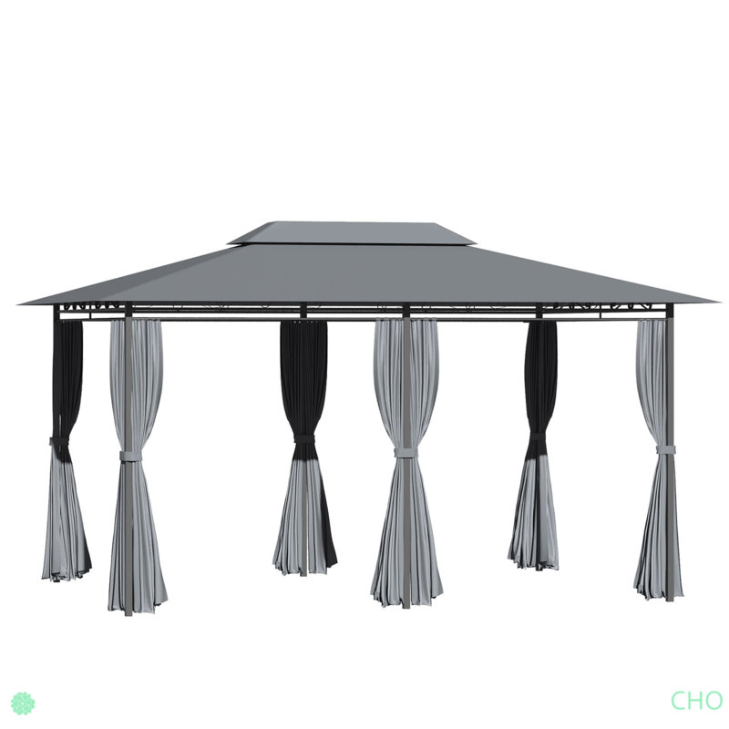 Patio Gazebo, Outdoor Gazebo Canopy Shelter With Curtains, Vented Roof, Steel Frame For Garden, Lawn, Backyard And Deck