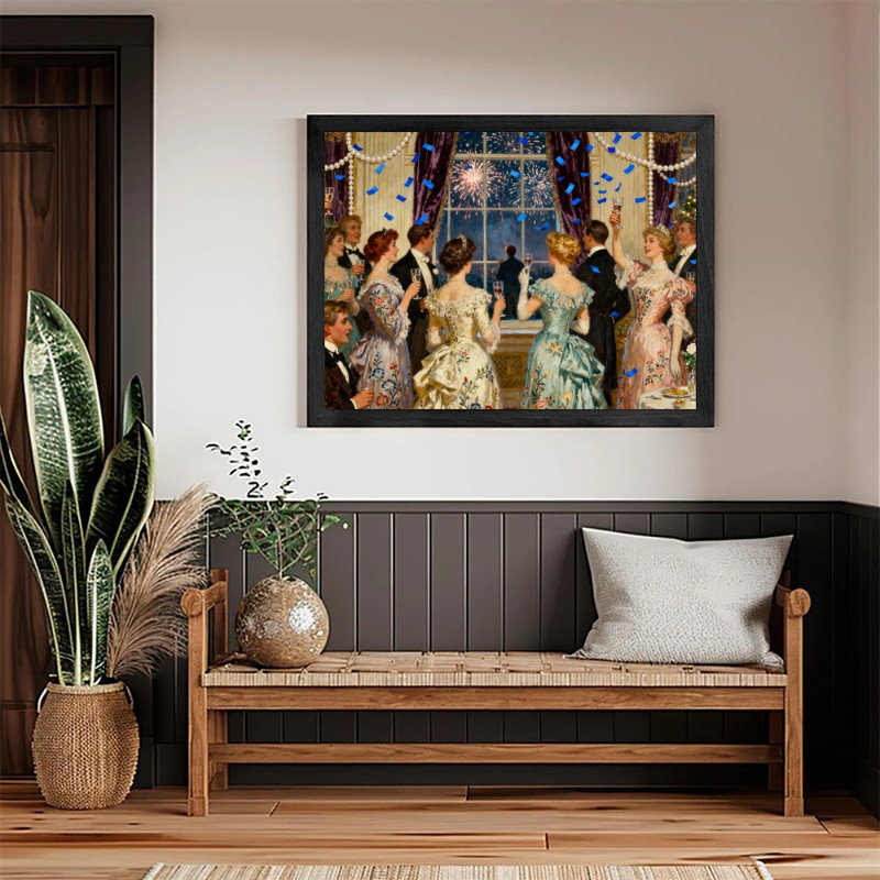 Black Frame Vintage Victorian Fireworks Fest Wall Art Classic Decor Frame Print, 9" H x 11" W