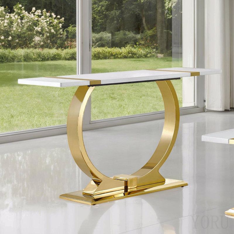 Mobilier de salon contemporain 1pc, H 29,5 po x l 50 po x P 16 po, Or, blanc / or