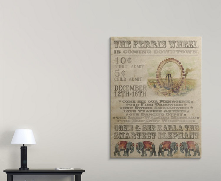 « iv », affiche rétro dépilé Vintage Circus, H 48 po x l 36 po x P 1,5 po, Toile