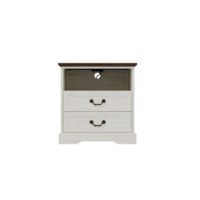 White Compact Nightstand Cabinet With Antique Bronze Pulls