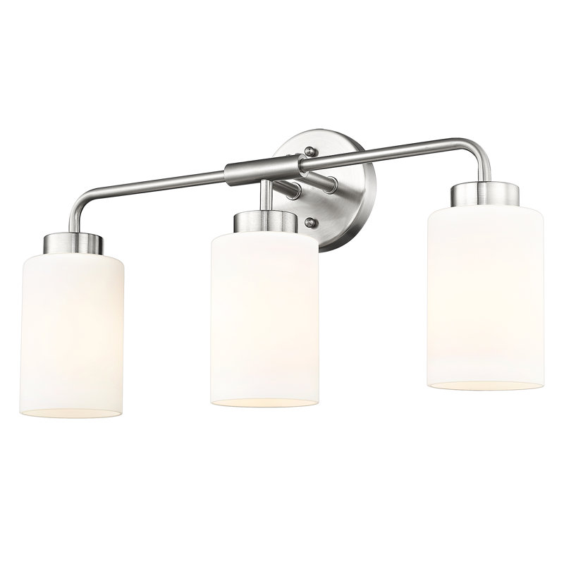 Vintage Dimmable Vanity Light, Glass Shade, 10.8" H x 21.6" W x 6.2" D, Brushed Nickel, 3 Lights